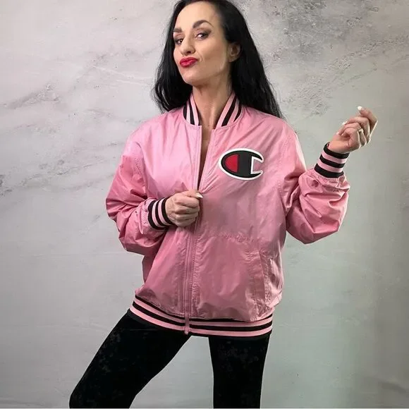 Champion pink light weight large logo jacket windbreaker - Picture 2 of 5